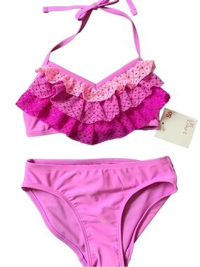 NWT! Girls Two Piece Bikini! Purple Lace! Size 7/8